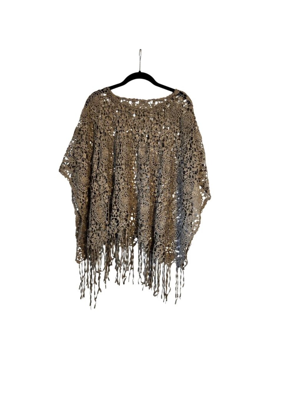 Bohemian Crochet Fringe Butterfly Sleeve Layering Poncho Unbranded
